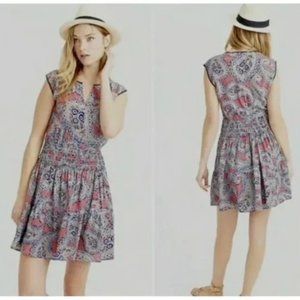 J Crew Silk Smocked Paisley Dress Size 8 Sleeveless Silk V-Neck Multicolor